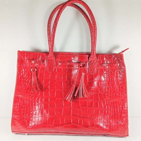 Michael Rome Designs Red Croco Embossed Handbag - Picture 2 of 12
